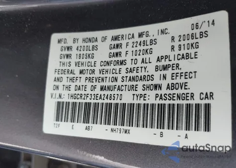 2014 Honda Accord Lx from USA, damaged, VIN 1HGCR2F33EA248570